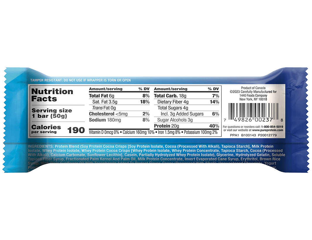 Cookies and Cream Protein Bar - Nutrition Panel